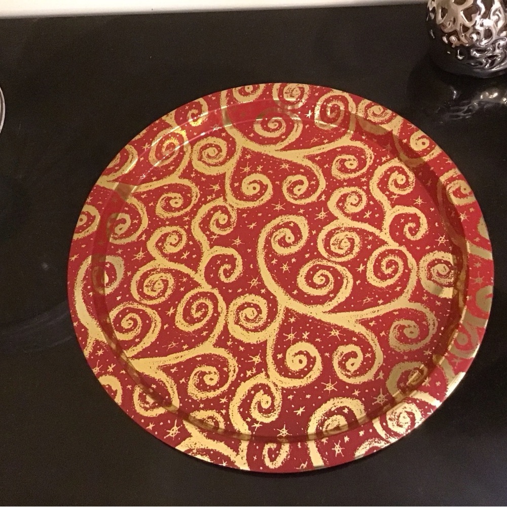 Vintage Red and Gold Swirl Decorative Tin tray